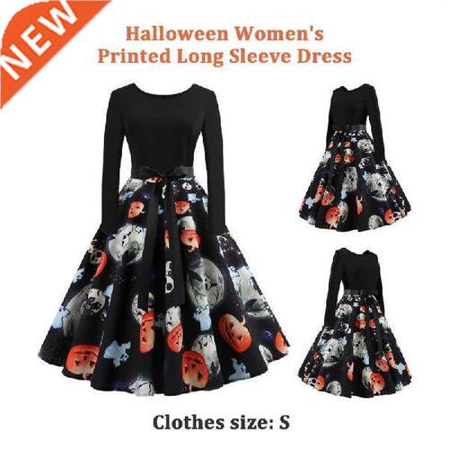 Women's Halloween Dress Long Sleeve Cocktail Swing Dress