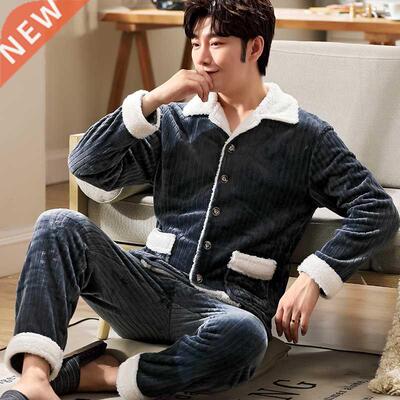 Newest Men's Winter Thicken Warm Flannel Pajamas Sets Male L