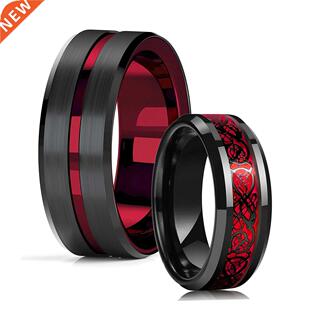 Fashion 8mm Red Tungsten Wedding Band Black Tungsten Carbide