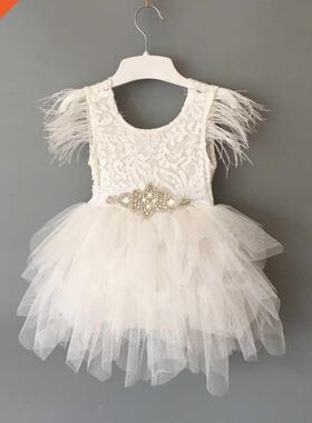 Princess baby feather dress 1st birthday party toddler girls