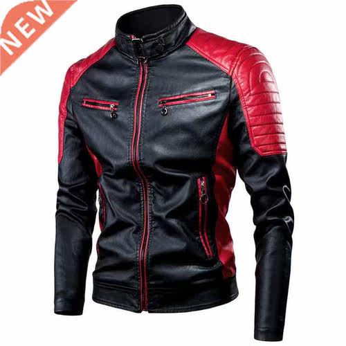 2021 men's car splicing leather jacket fashion motorcycle ja