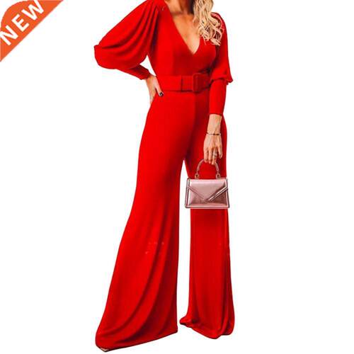 Deep V neck high waist jumpsuit casual pants suit深 V连身裤