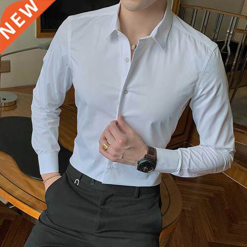 2022 New Fashion Cotton Long Sleeve Shirt Solid Slim Fit Mal