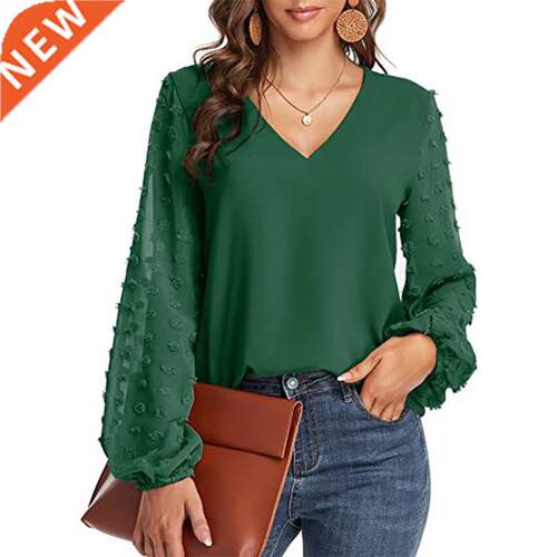 Solid Women Blouse 2022 Spring Fashion V Neck Long Sleeve El