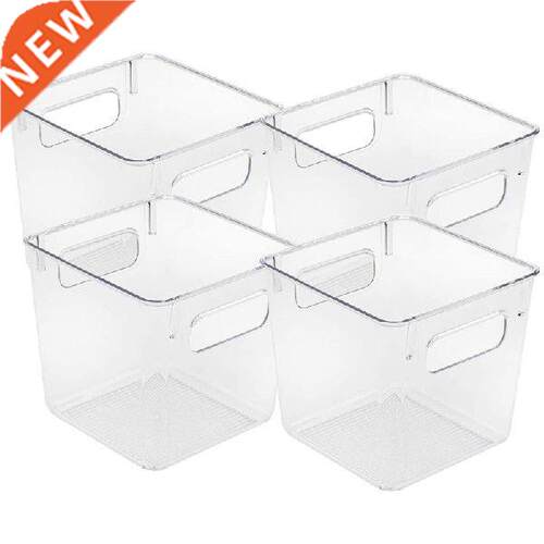 4X Plastic Storage Bins Clear Pantry Organizer Box (Square)