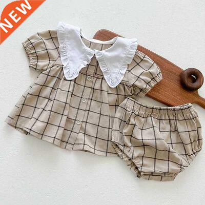 Summer Toddler Baby Boys Clothes Suit Cotton Plaid ort Sle