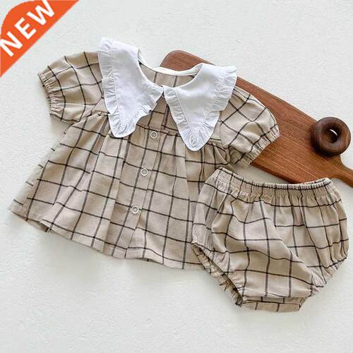 Summer Toddler Baby Boys Clothes Suit Cotton Plaid ort Sle