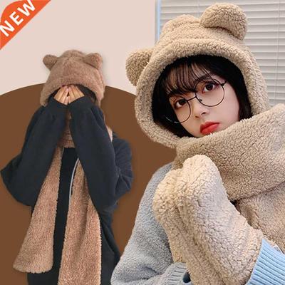 Cute Bear Ear Hat Scarf Gloves Set Winter Women Novelty Caps