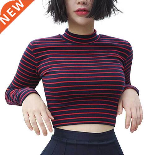 Crop Tops Women 2021 Chic All-match Classic Stripe Slim Shor