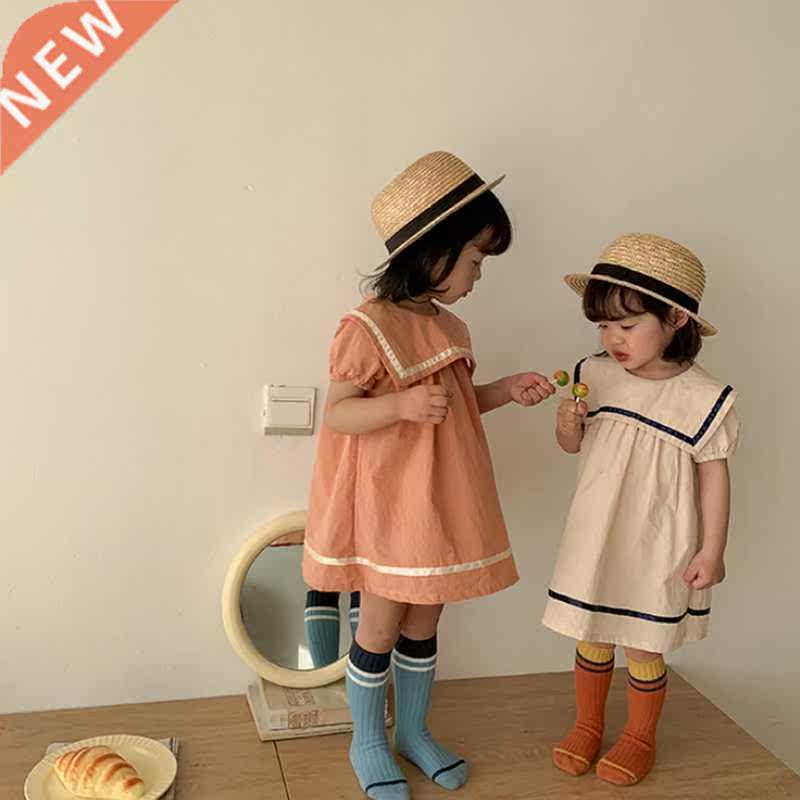 2022 New Summer Kids Girls Dress Sailor Coll Short Puff Sl图片