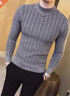 Pullover Men's Sweaters 2022 Korean Casual Striped Solid Swe