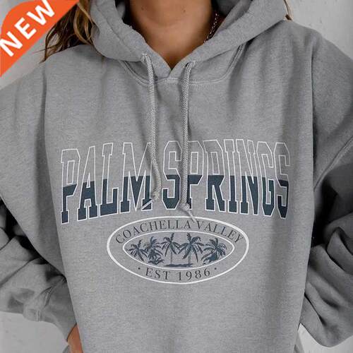 Letter Print Sweatshirt Vintage Women Hoodies Gray Cotton Wa