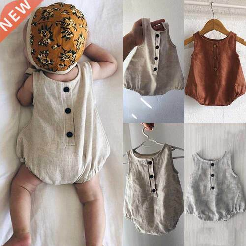Newborn Baby Girl Boy Solid Cotton Linen Romper Jumpsuit Out