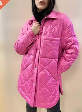 Malina Front Buttons Parkas Women Fashion Simple Argyle Coat