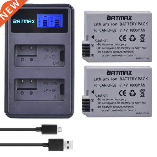 2Pcs 1800mah LP-E8 LPE8 LP E8 Battery Batterie AKKU + LCD Du