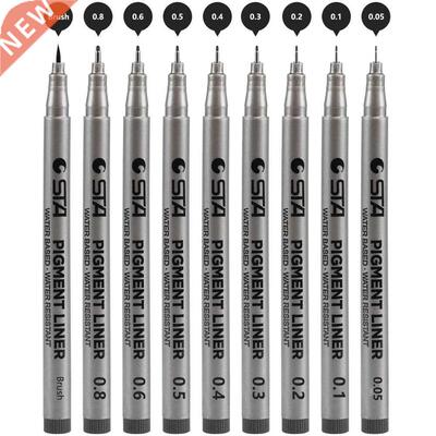 STA Fine Line Black Pigt Liner Brush Pen Waterproof Archival