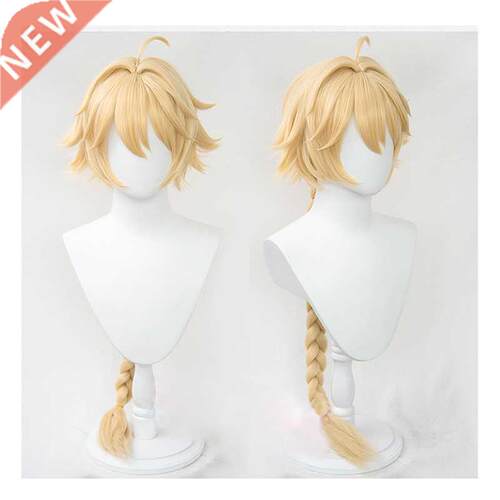 Genshin Impact Traveler Aether Wig Golden Long Braided Heat