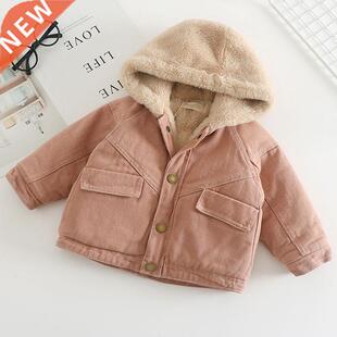2021 winter New Baby Girl Boy warm Denim Plus cashmere Coat