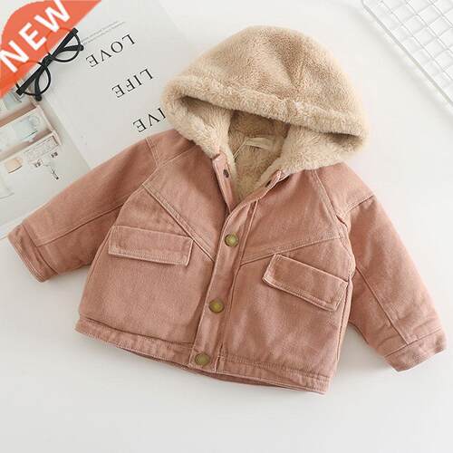2021 winter New Baby Girl Boy warm Denim Plus cashmere Coat