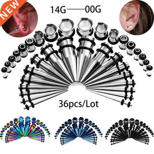 36Pcs/Lot 14G-00G Ear Gauges Stching Kit Tapers Plugs Eyelet