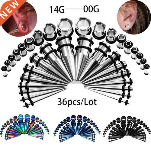 36Pcs/Lot 14G-00G Ear Gauges Stching Kit Tapers Plugs Eyelet