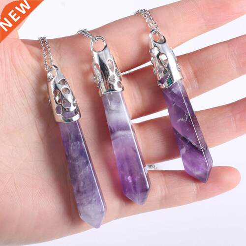Natural Stone Crystal Pillar Pendant Necklace Faceted Cone A
