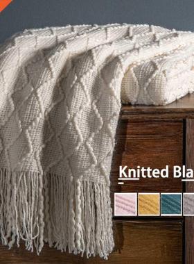 Nordic Knitted Blanket Soild Color Sofa Throw Blanket With T
