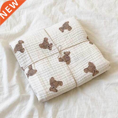 Bear Print Baby Blankets Newborn Muslin Cotton Gauze Swaddle