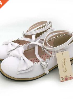 Lolita shoes women flats low round with cross straps bow cut