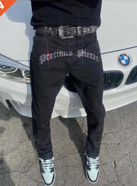 Mans Sretchy Black Jeans Skinny Slim Fit Hot Drill Punk Sree