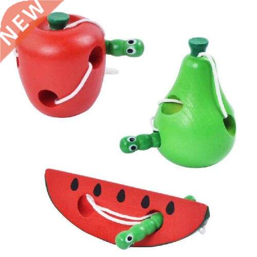 Kids Funny Wooden Toy Worm Eat Fruit Apple Pear Wooden