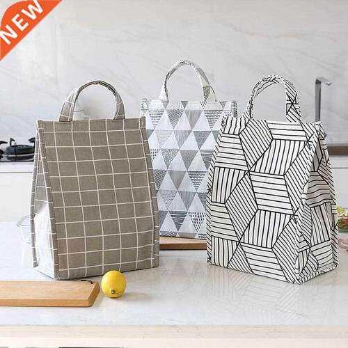 Portable Grid Insulated Lunch Picnic Tote Cooler Bag Bento B