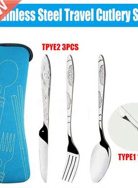 3pcs/1pc Dinnerware Portable Printed Stainless Steel Spoon F