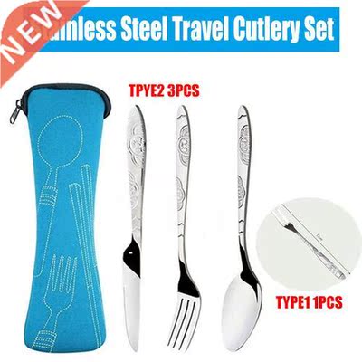 3pcs/1pc Dinnerware Portable Printed Stainless Steel Spoon F
