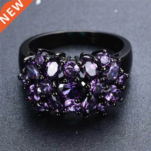 Small Oval Purple Crystal Zircon Star Flower Rings For Women