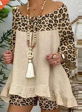 Summe Vintage Leoad atchwok Outfits Set Cotton Linen Sh