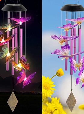 Solar Butterfly Wind Chimes Outdoor Hanging Lights Red Bird