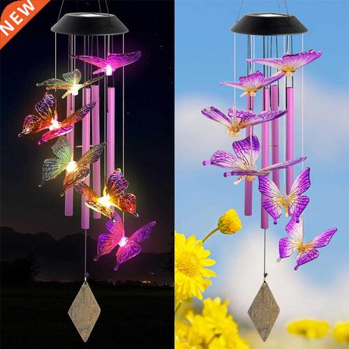 Solar Butterfly Wind Chimes Outdoor Hanging Lights Red Bird