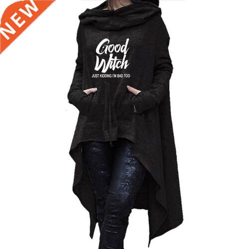 Letter Letters Print Hoodies For Women Long Irregular Sweats
