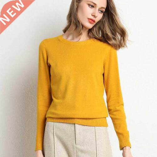 New Women Autumn Winter Clothes Solid Round Neck Sweater Ju