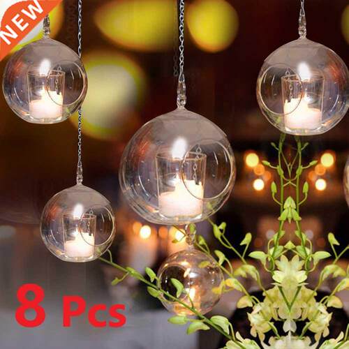 8Pcs 6/8cm Glass Candle Holder Hanging Tealight 6/8/10/12cm