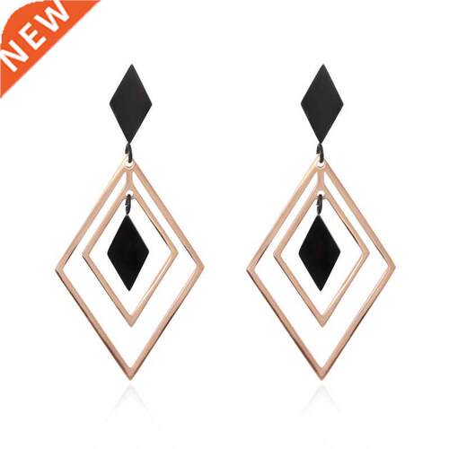 Geometric Black Hollow Rhombus Earrings Simple Jewelry Rose