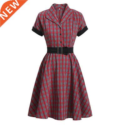 Hepburn original women's plaid dress Vintage A Line Dress