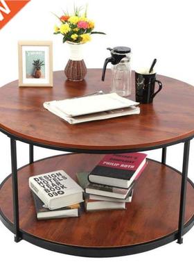 5.inch Round Coffee Table Retro Wood Grain Tea Side Table