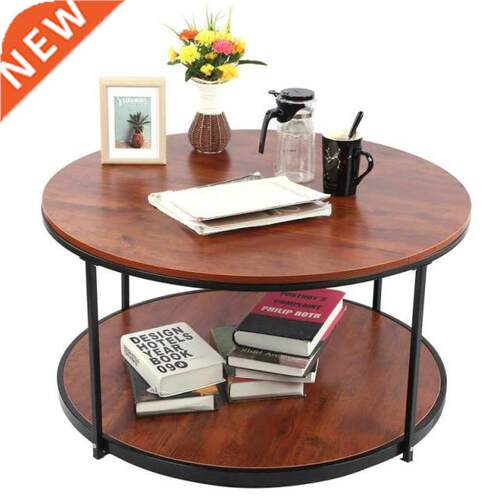 5.inch Round Coffee Table Retro Wood Grain Tea Side Table