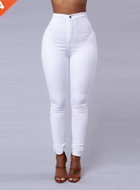 Solid Color Skinny Jeans Woman White Black High Waist Render