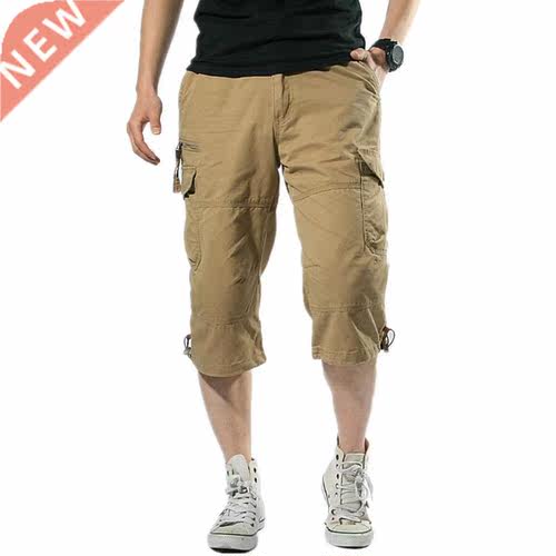 Male Shorts Multi Pocket Summer Loose Zipper Breeches Khaki