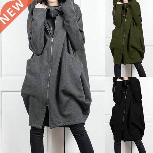 2021 women's solid color hooded pocket sweater zipper