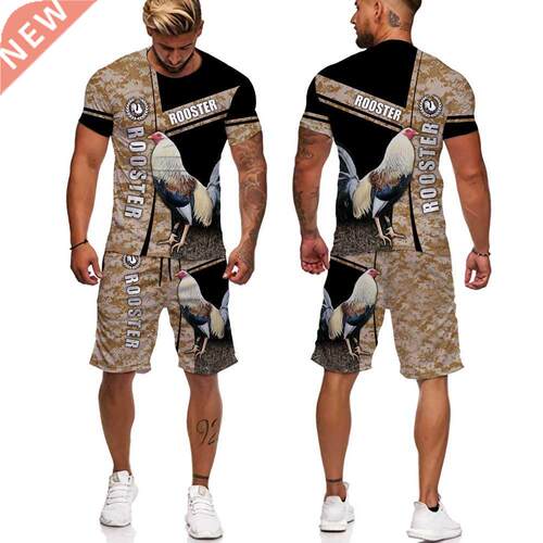 Summer D Printed Cock Animal Short Sleeves Sets Oversized T