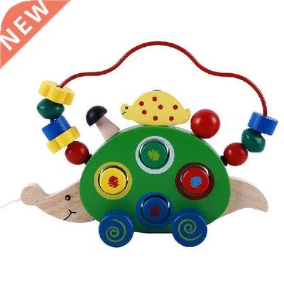 Colorful Wooden Hedgehog Pull Car Around The Beads